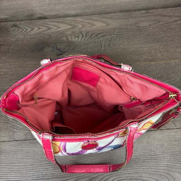 COACH Scribble Tote Bag with Hot Pink Leather Trim A1395-F21894 - Picture 11 of 13